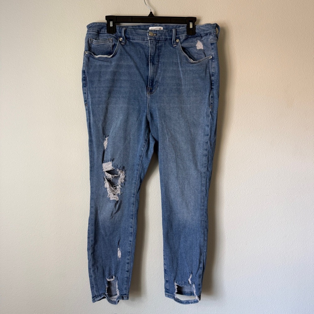 Good American Good Waist Distressed Skinny Jeans Blue 18 GWC941T BLUE678